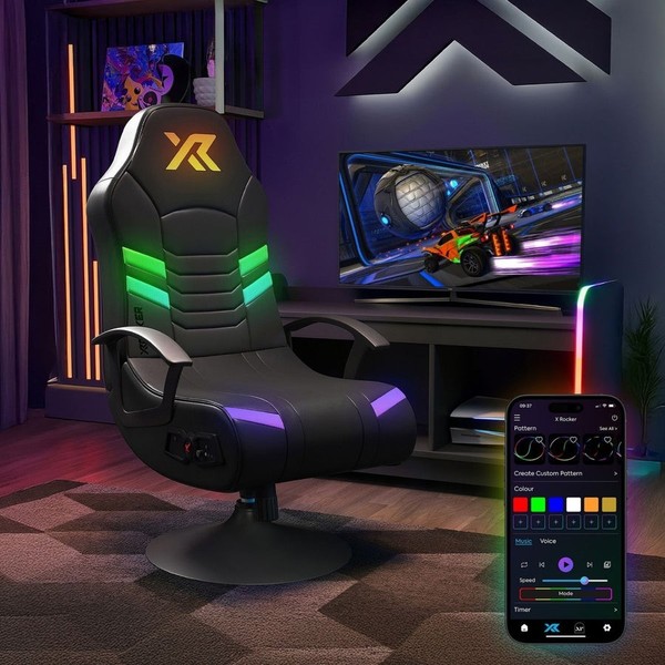 X-Rocker Aries RGB 2.1 Pedestal Estéreo Audio Gaming Silla Subwoofer y Luces NUEVO