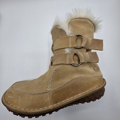 Sorel Women's 8 Boots Tootega Tan Suede Fur Lined Ankle Winter Thinsulate Snow