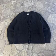 Chanel black Knit Cardigan Gold CC Logo Buttons Navy Trim V-Neck Sweater Sz S