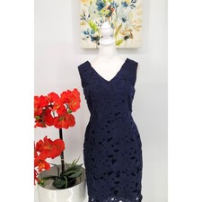 Banana Republic Navy Blue Lace Overlay Chic Cocktail Evening Sheath Dress 6P