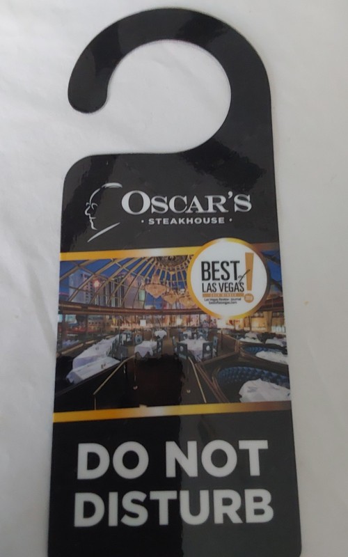 VINTAGE MOTEL DOOR HANG TAG  -  OSCAR'S STEAKHOUSE  BEST LAS VEGAS