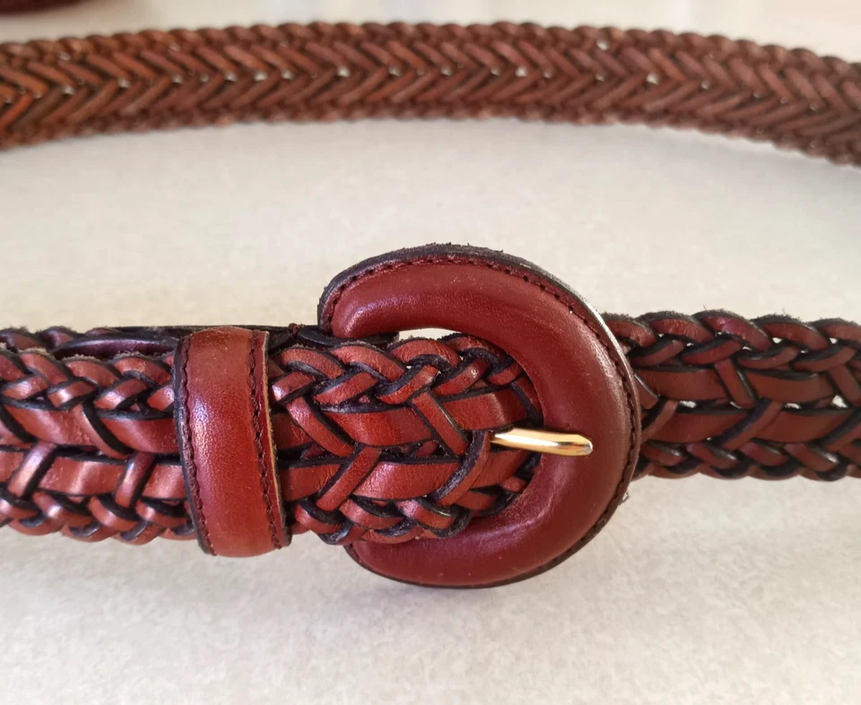 Cinturón tejido trenzado de cuero genuino TALBOTS para mujer talla XL envuelto hebilla en U marrón Foto 2 de 4