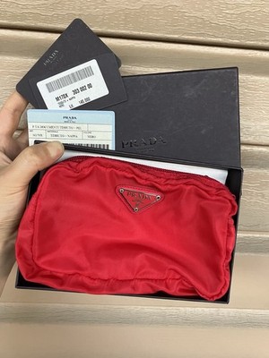 Prada Pinkish Red Nylon Pouch Cosmetic Bag *mismatched Box*