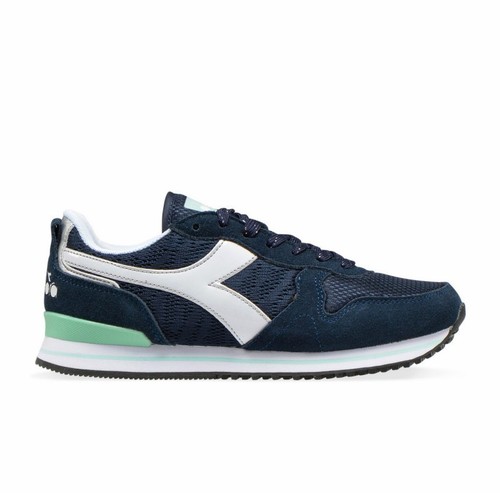 Baskets Diadora Olympia En Cuir Suédé Et Toile - Bleu Denim - Taille 40 à 46 - Neuf Avec Boîte