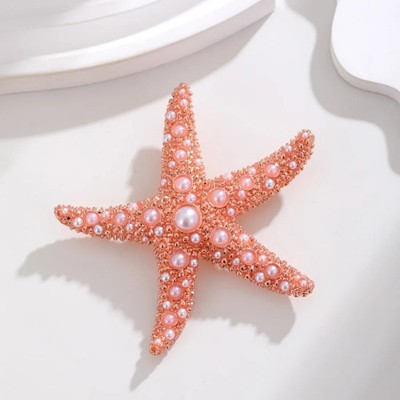 Cute Pink Starfish Seashell Brooch Pearl Beach Summer Pin | Coastal Jewelry Gift