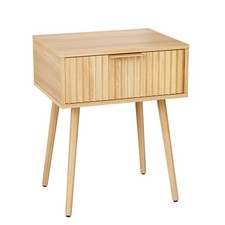 Bonnlo Bedside Table with 1 Drawer, Grille Nightstand Tall Solid Wood Legs