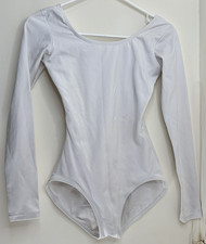 Capezio White Long Sleeve Dance Leotard Adult Medium Nylon Spandex Ballet Yoga