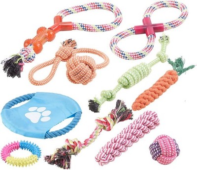 Wurfspiel für den Hund: 10er-Set Bunte Hundespielzeuge aus Baumwolle zum Kauen 