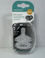 2-Pack NANOBEBE 6m+ Extra Soft Clear Silicone Nipples Fast Flow