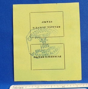 CPR Receipt, Skagway Alaska.  Agent stamp.