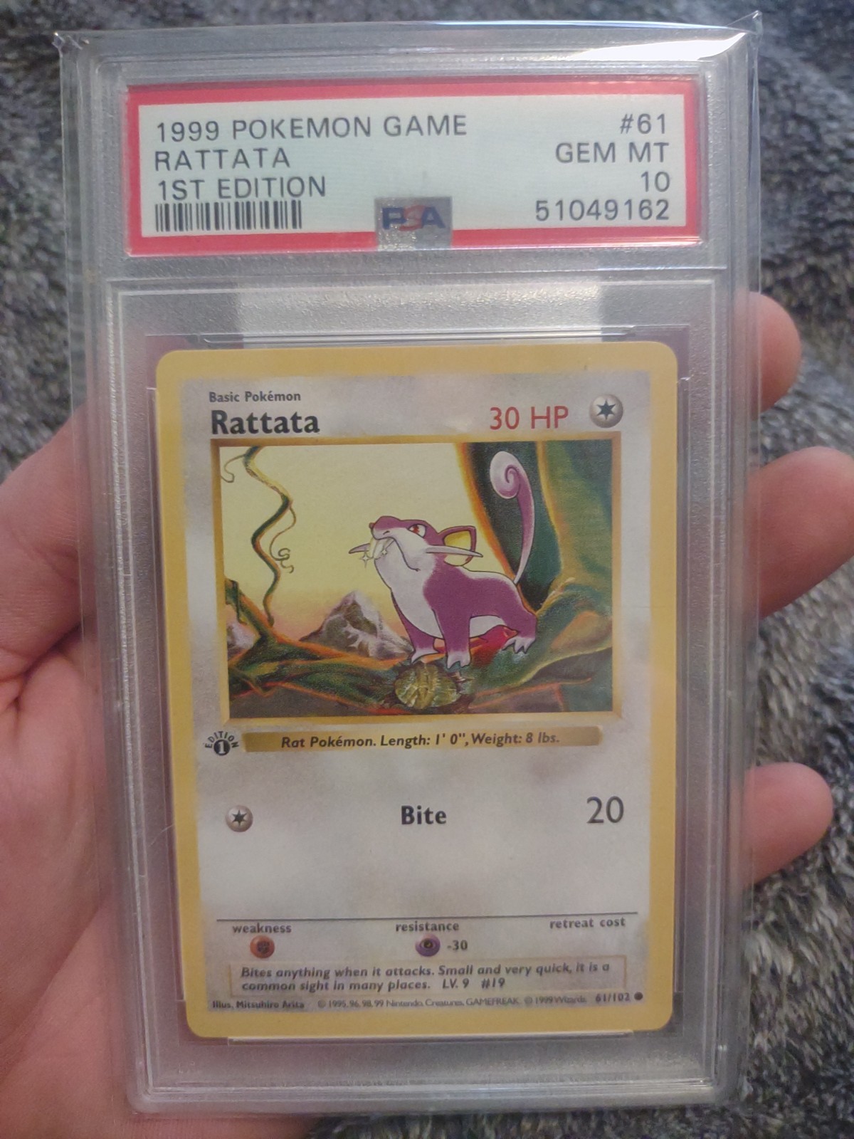 Pokémon Rattata 61/102 1999 Base Set 1st Edition Shadowless PSA 10