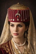 Ottoman Era Bridal Fez Antique Fez, Women's Fez Headpiece, Historical Costumes
