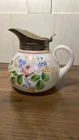Vintage Floral Milk Glass syrup Pitcher Hand Painted