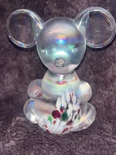 Hand-Blown Manganese Glass Mouse Figurine – UV Reactive (365nm) – Iridescent