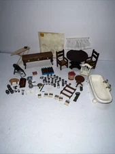 Vtg 66 Pieces Miniature Doll House Furniture and Accessories, Wooden And Metal