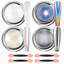 Chrome Nail Powder Aurora Ice Shimmer Chrome Pigment Pulver 4PCS Crome Pulver N&auml;