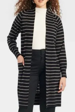 NEW A New Day Women's Black  Taupe Striped Long Duster Cardigan Size 2XL