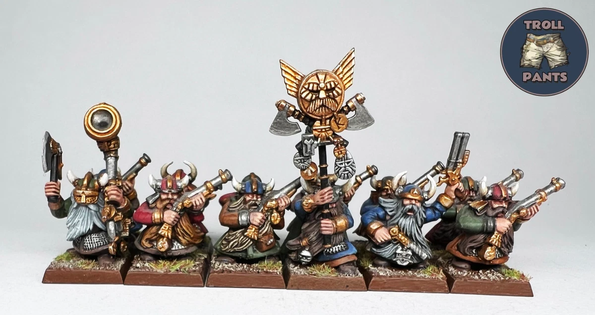 WARHAMMER DWARF HAMMERERS COMMAND GROUP ALMOST PAINTED 84-36 OOP METAL BY GW