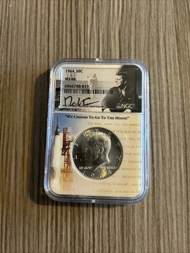 1964 P NGC MS66 Silver Kennedy Half Dollar Signature Flag Label 90% Coin JFK