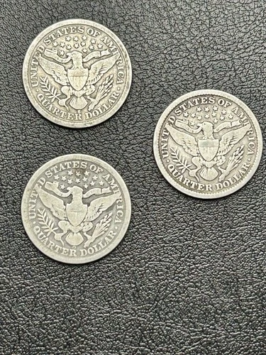 1892 Barber Quarter Set P O S First Year Issue 90% Silver Lot of 3