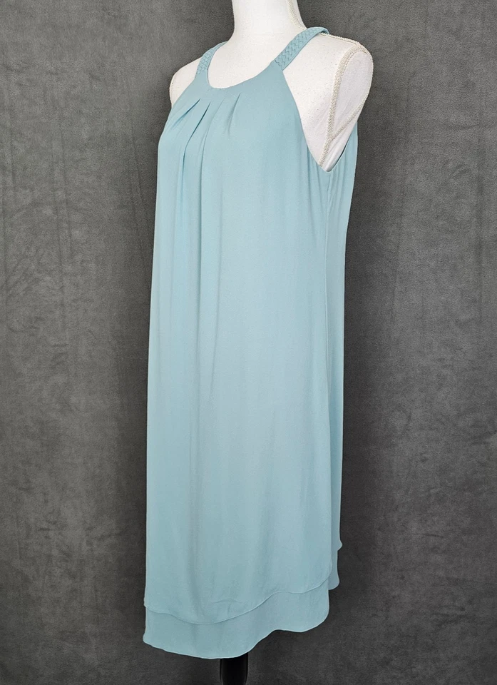 Maxi Vestido Casa Blanca Mercado Negro Para Mujer 10 Azul Fluido Gasa Halter Foto 4 de 4