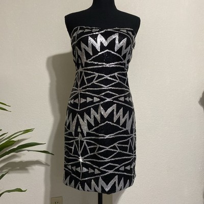 As U Wish Sequin Strapless Bodycon Mini Dress Hoco Prom Black Silver Jrs L  NEW | eBay