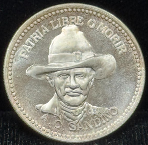 1980 Nicaragua 500 Corobas Proof Silver Coin -Sandino
