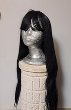 Wig Dark Brunette 27" long w/ bangs straight synthetic hair Halloween Anime etc
