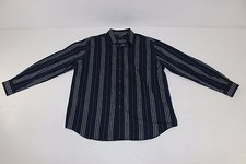 John Henry Mens Sz XL Black Blue Gray Striped Long Sleeve Button Up Dress Shirt