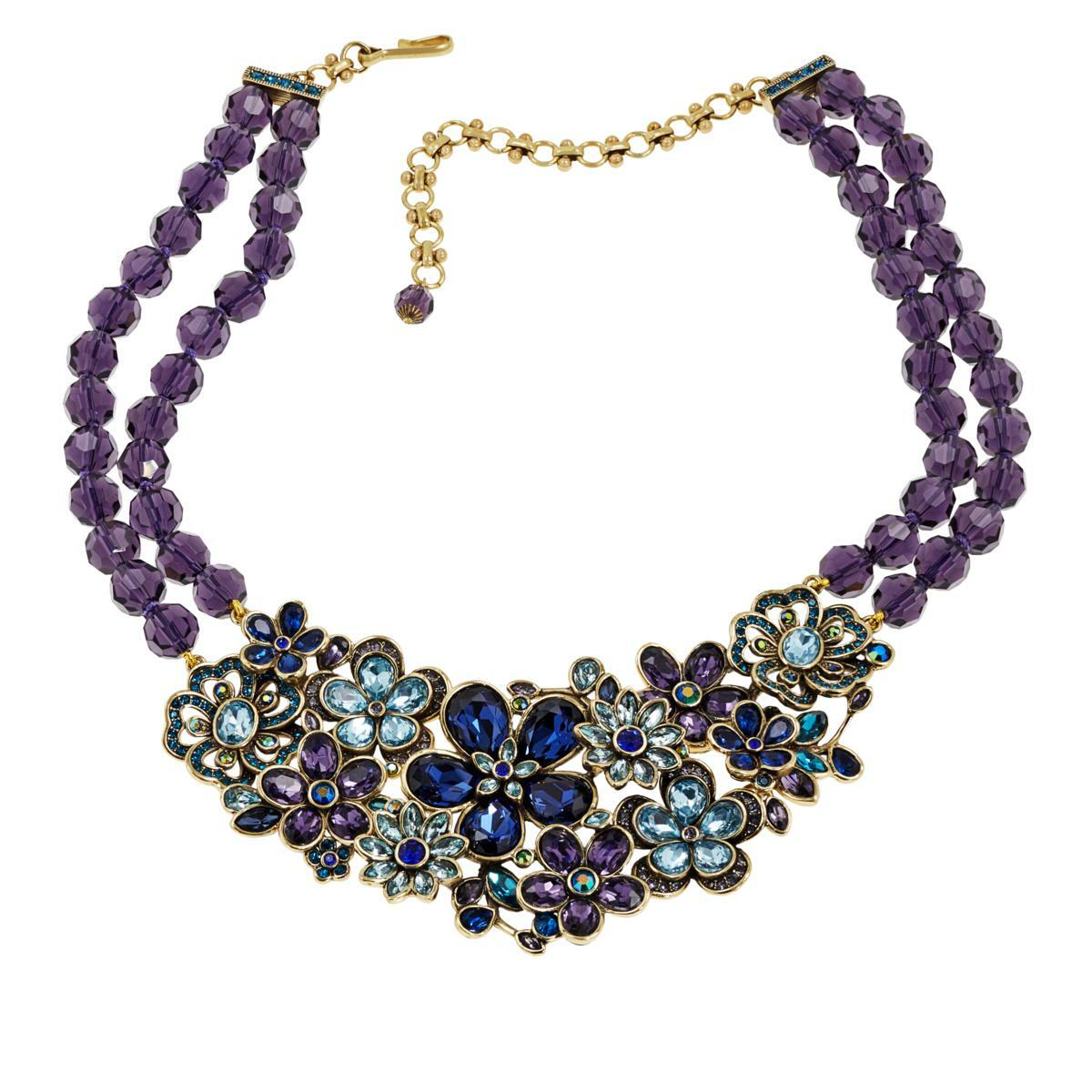 Heidi Daus "Flower Show" 2 Strand Purple/Multi Beaded Crystal Drop Necklace