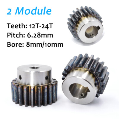 2 Module Spur Gear with Step Teeth 12T-24T Pitch 6.28mm Motor Gear 45# Steel