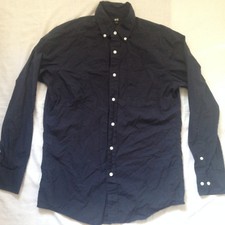 UNIQLO JEANS MEN'S BUTTON DOWN DRESS SHIRT LONG SLEEVE NAVY BLUE SZ S
