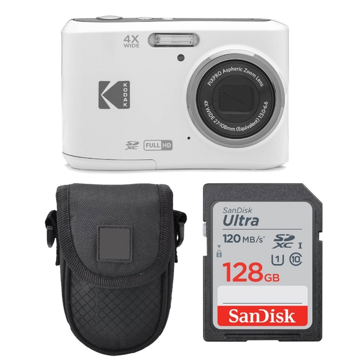 Kodak PIXPRO FZ45 Digital Camera (White) + Point & Shoot Camera
