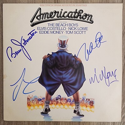 The Beach Boys Nick Lowe Jay Leno Signed Americathon Soundtrack Vinyl Record RAD