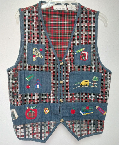 Casey & Max School Teacher Lattice Plaid Vest Women’s Size Large