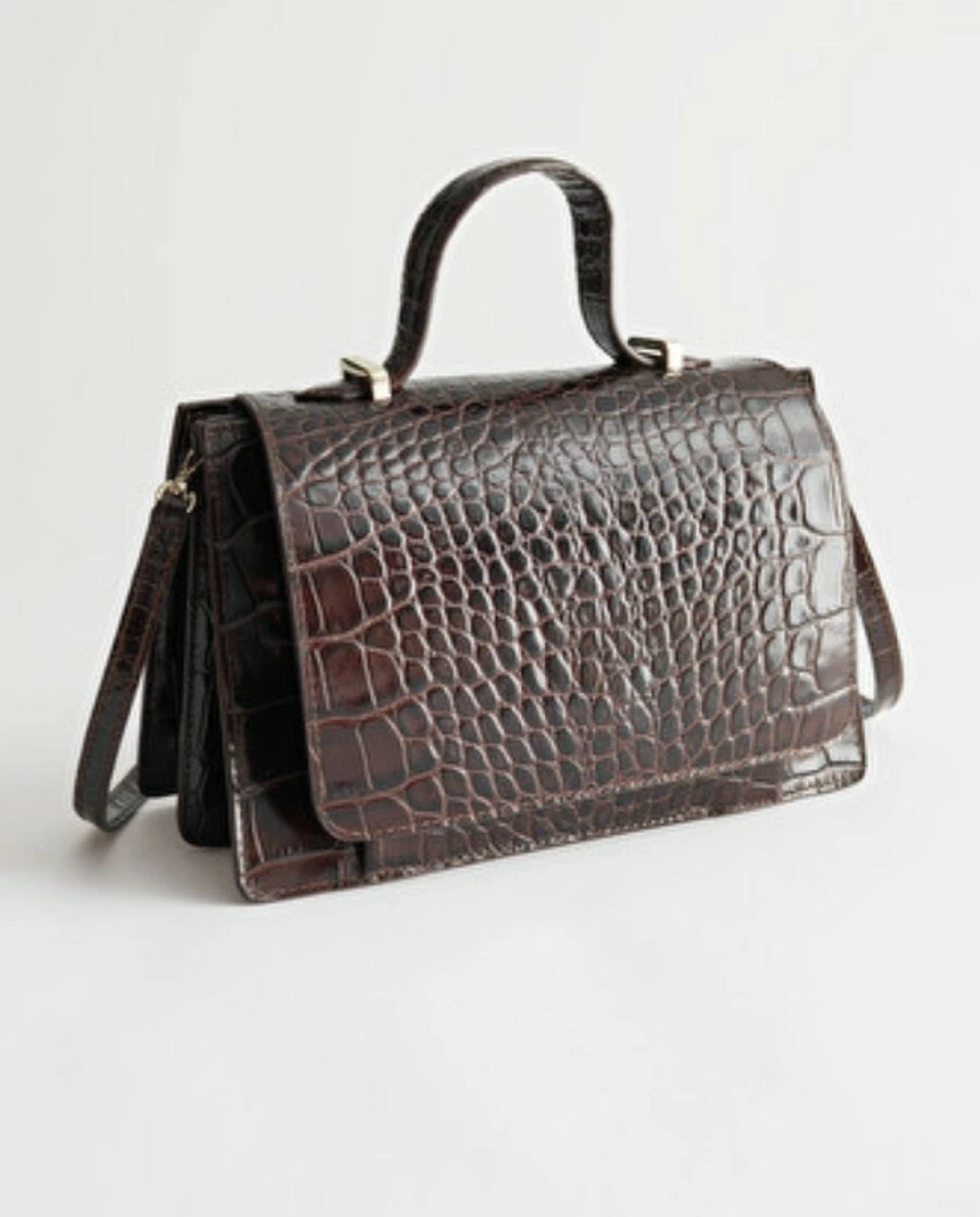  Other Stories Patent Leather Croc Embossed Bag in Brown