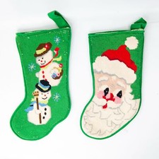 Your Choice Snowmen or Santa Claus Needlepoint Christmas Stockings Handmade Holi