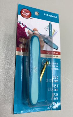 Boye Light Blue 4-in-1 Metal Crochet Hook Tool, Sizes D-J Yarn Take Along New