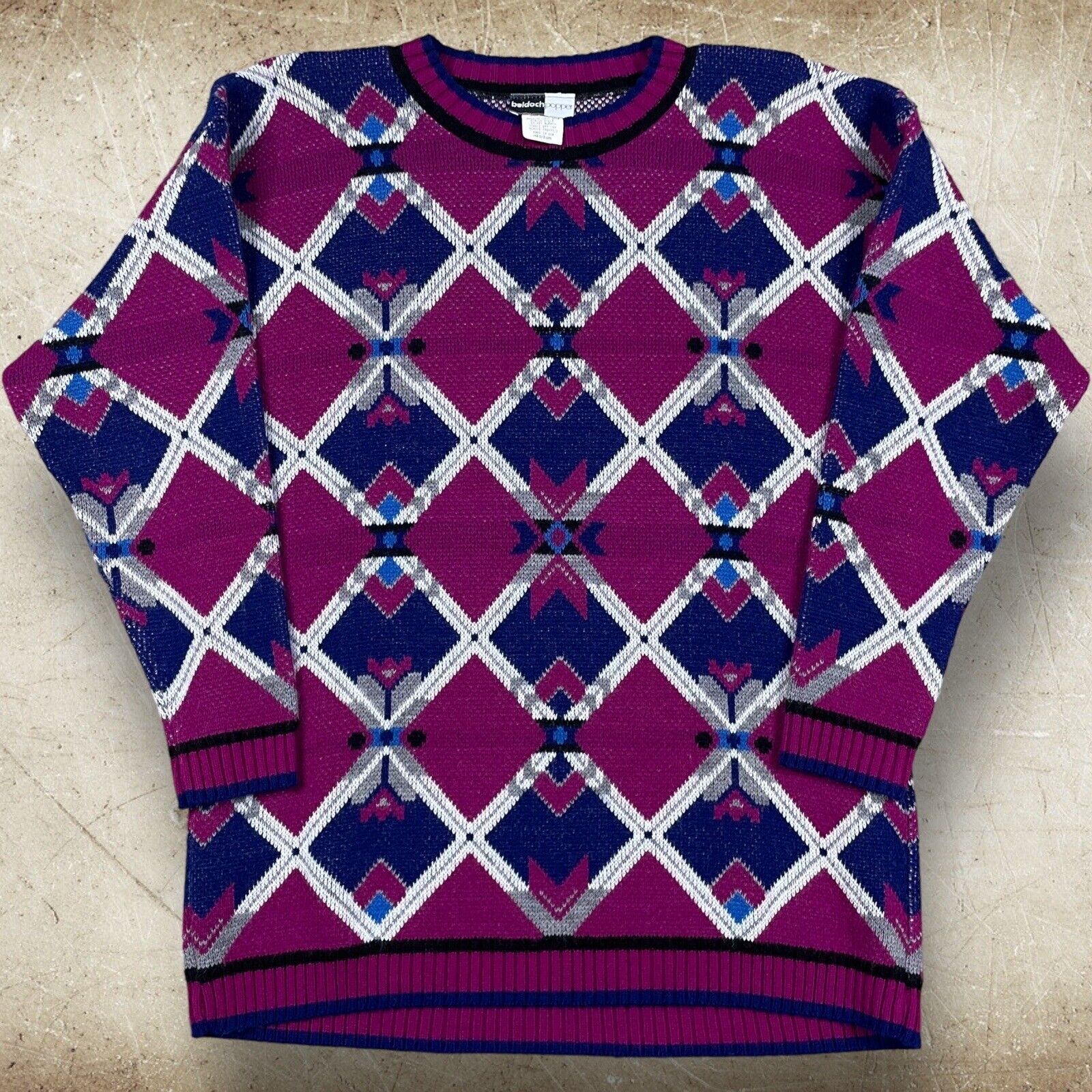 VTG 90’s Beldoch Popper Colorful Argyle  Sweater … - image 1