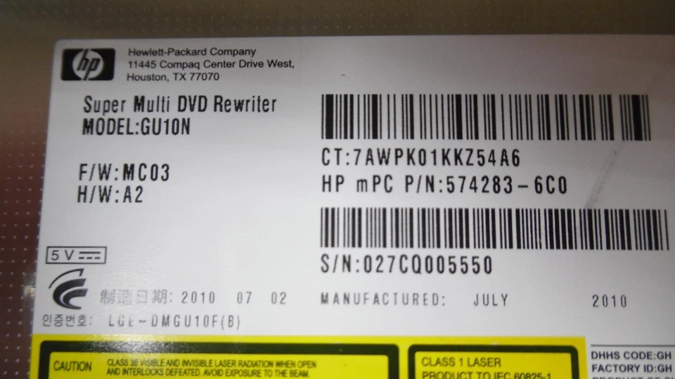 正品惠普 Elitebook 2530P - DVD-RW 刻录机驱动器 - GU10N 574283-6C0 — 第 4/4 张图片