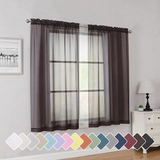 Chocolate Short Sheer Curtains 45 Inch Length for Small Windows, Rod Pocket 2..