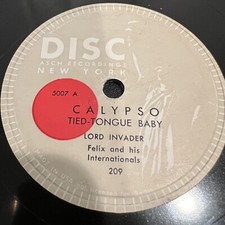 JAMACAN CALYPSO 78 RPM Record Lord Invader Disk New York 5007