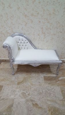 PANCA ROMANA IN LEGNO ARGENTO ECOPELLE BIANCA CON CRISTALLI