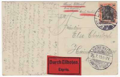  DR MiNr 89 Express-Postkarte 1915 WALTERSDORF n. HAINEWALDE (ZITTAU)