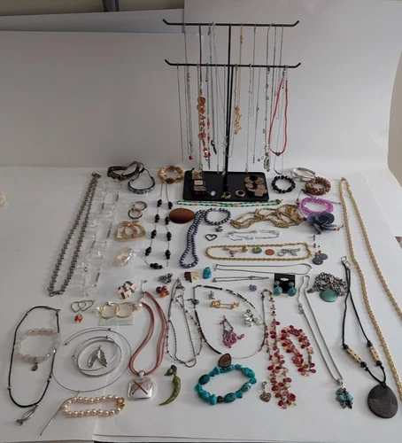 Large Lot Mixed Costume Jewelry Vintage Charms Bracelets Necklaces Earrings