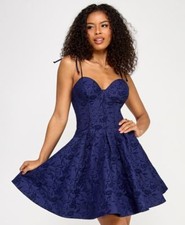 KATIA RAE Juniors' Jacquard Strappy Fit & Flare Dress Navy L | MSRP $79