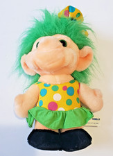 Trolio Troll Plush 8” Doll Polka Dot Dress Bright Green Hair Vintage 1992