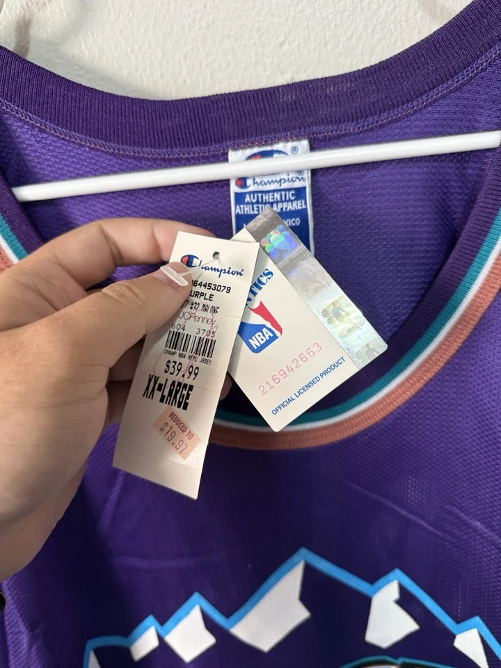 Camiseta Vintage Champion - Karl Malone - Utah Jazz - talla 52 NUEVA CON ETIQUETAS RARA Foto 3 de 4