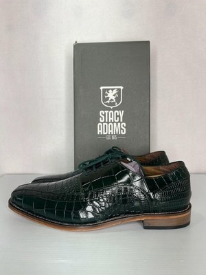 Stacy Adams Shoes Mens Size 7 Green Gabardo RedZone Croc Leather Derby NEW