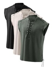 Halloween Renaissance Shirt Costume Men, Beige Medieval Tunic Medium Graygreen